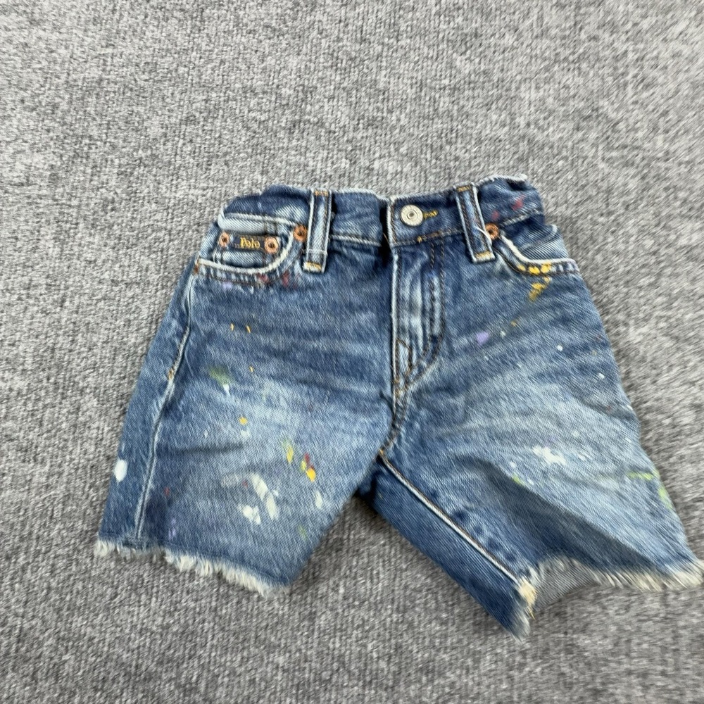 Polo Ralph Lauren Shorts 4T Blue Denim Cutoff Paint Splatter Frayed Hem